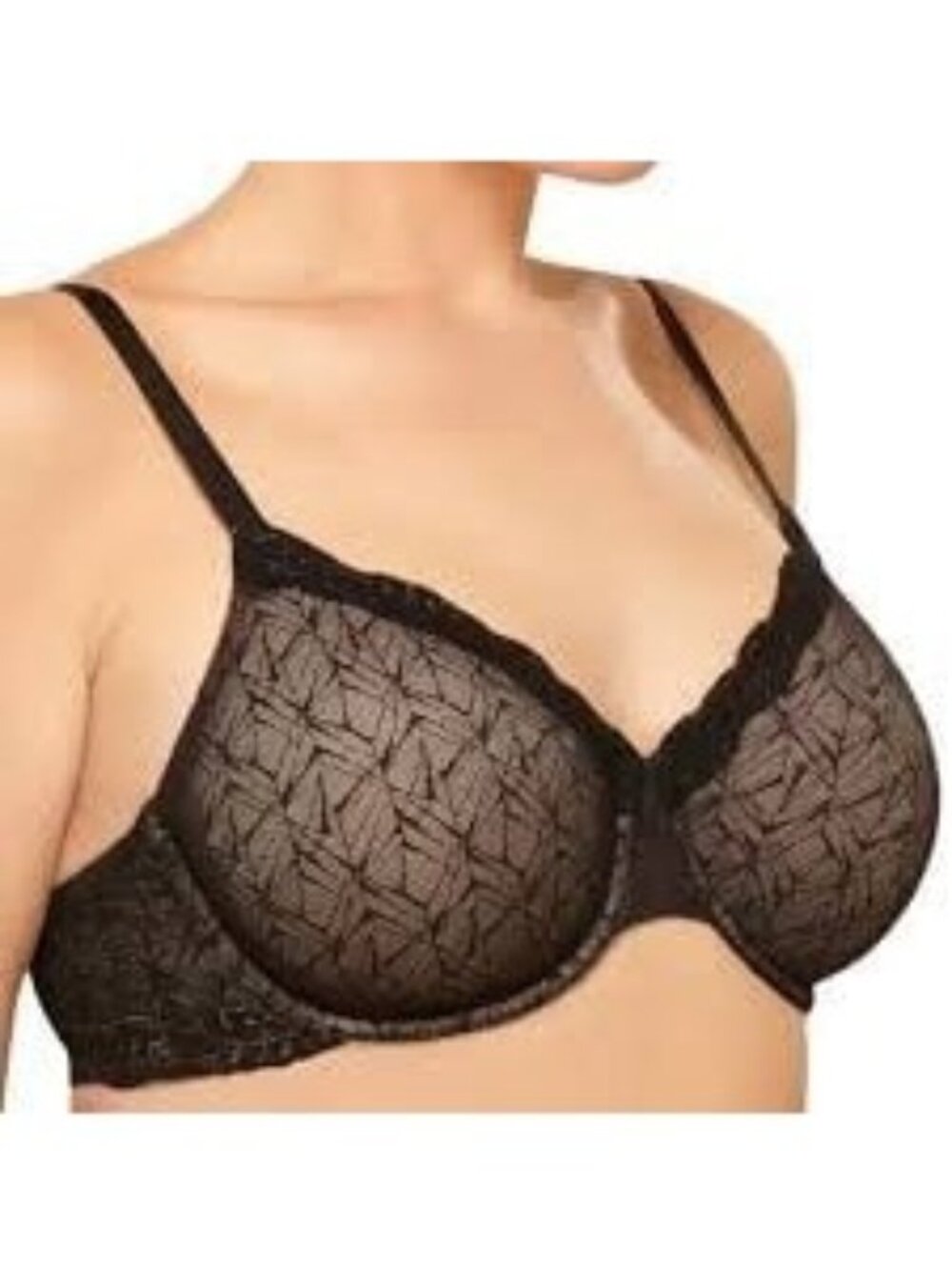 WACOAL 855295 "Vivid Encounter" Full Figure Lace Bra w / J-Hook Black 42DD Nude